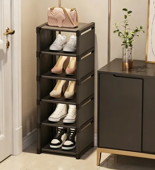 Meuble à chaussures étroit et compact, mural, avec porte, à plusieurs niveaux 8
