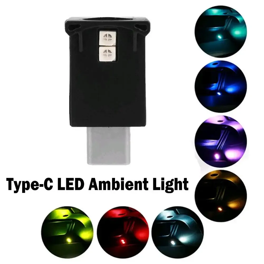 Lampe d'ambiance LED RGB pour intérieur de voiture, 8 couleurs, luminosité réglable, connecteur de type C 2