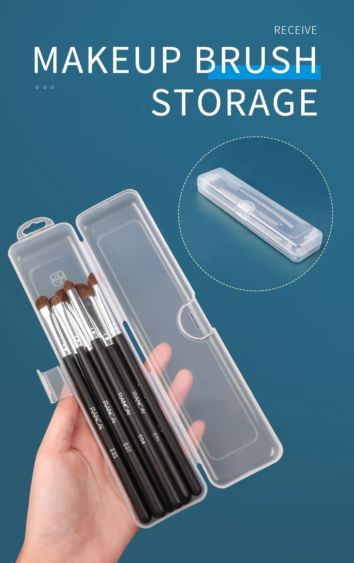Boîte de rangement portable transparente pour pinceaux de maquillage