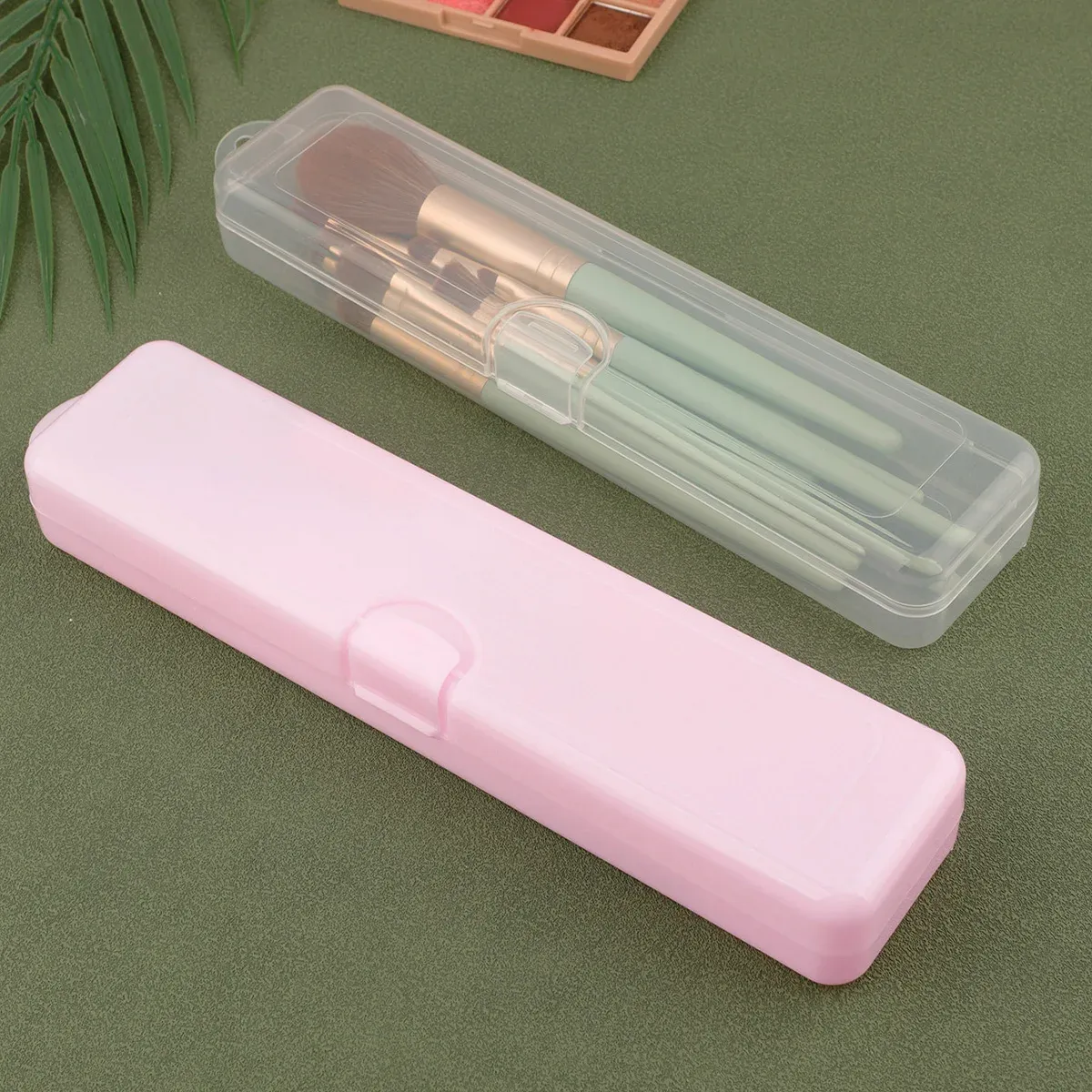 Boîte de rangement portable transparente avec couvercle pour pinceaux de maquillage, crayons à sourcils, baguettes et accessoires de beauté 10