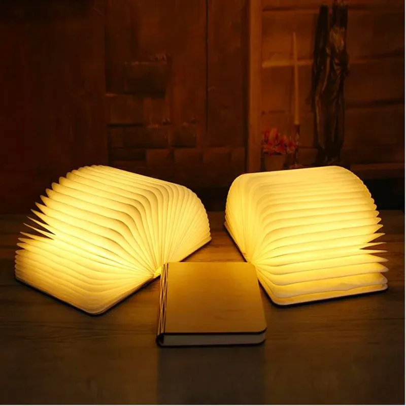 Livre lumineux pliable en bois avec éclairage LED, rechargeable, lampe de nuit créative pour enfants, cadeau d'anniversaire ou de Noël 2