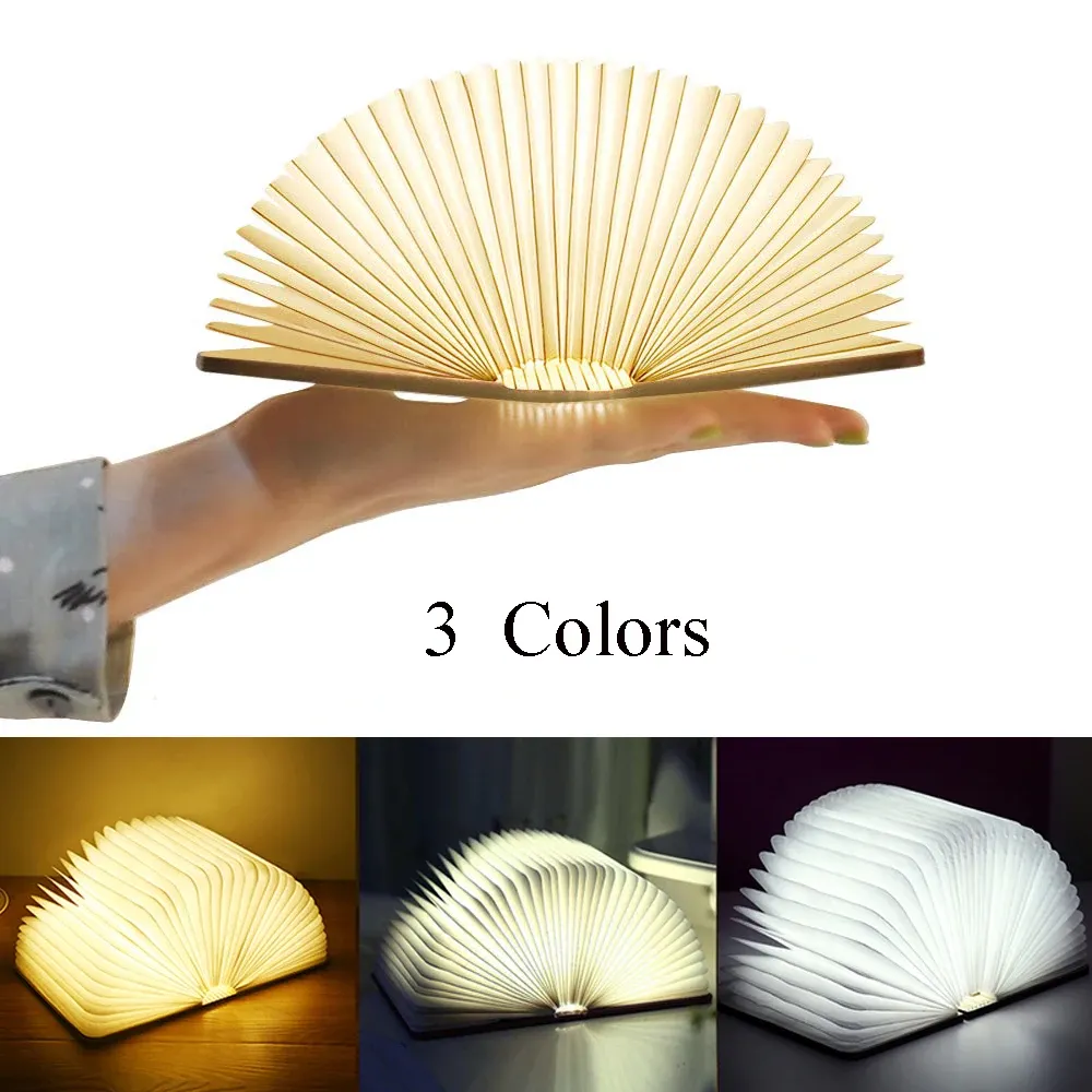Livre lumineux pliable en bois avec éclairage LED, rechargeable, lampe de nuit créative pour enfants, cadeau d'anniversaire ou de Noël
