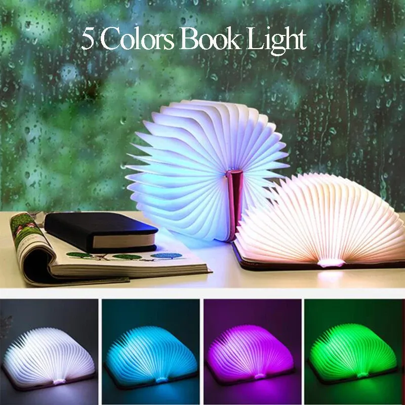 Livre lumineux pliable en bois avec éclairage LED, rechargeable, lampe de nuit créative pour enfants, cadeau d'anniversaire ou de Noël 5