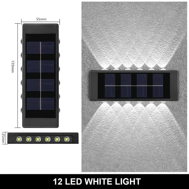 Applique murale solaire d'extérieur à 12 LED, étanche, éclairage décoratif pour jardin, cour et balustrade 8