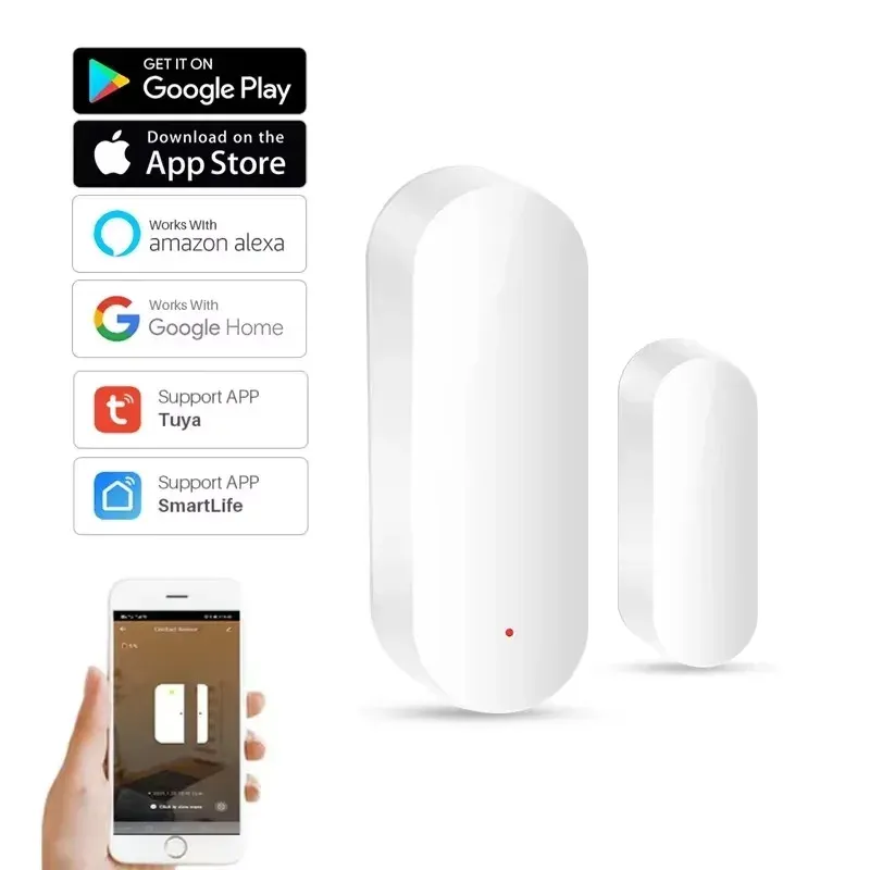 Capteur de porte WiFi intelligent Tuya, détecteur d'ouverture et de fermeture pour maison connectée, notifications via l'application Smart Life, compatible Alexa et Google Home
