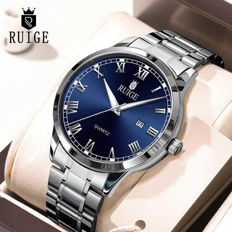 Montre-bracelet étanche pour homme RUIGE, cadran à chiffres romains, design minimaliste, lumineuse dans l'obscurité - Image 1