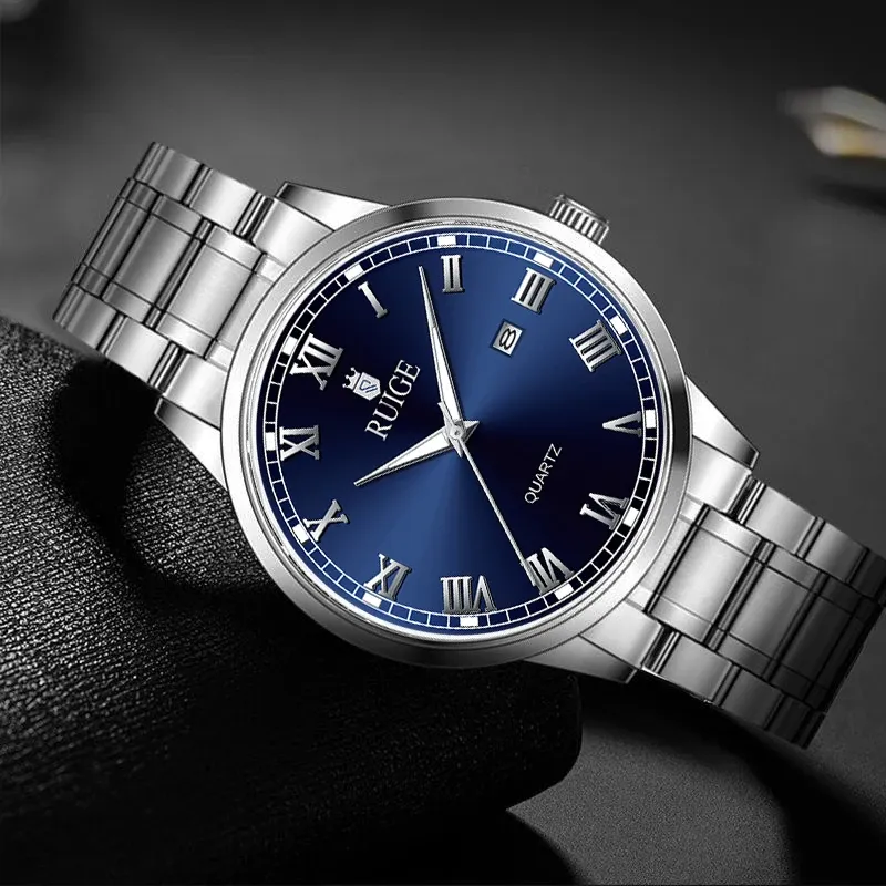 Montre-bracelet étanche pour homme RUIGE, cadran à chiffres romains, design minimaliste, lumineuse dans l'obscurité 4