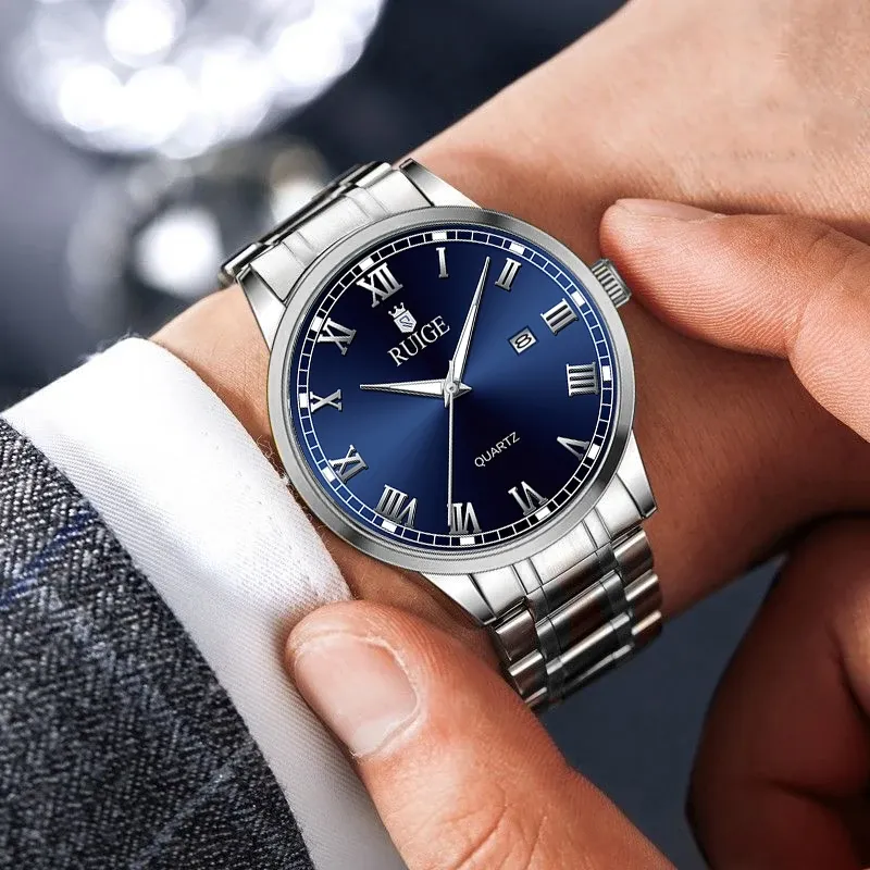 Montre-bracelet étanche pour homme RUIGE, cadran à chiffres romains, design minimaliste, lumineuse dans l'obscurité 5