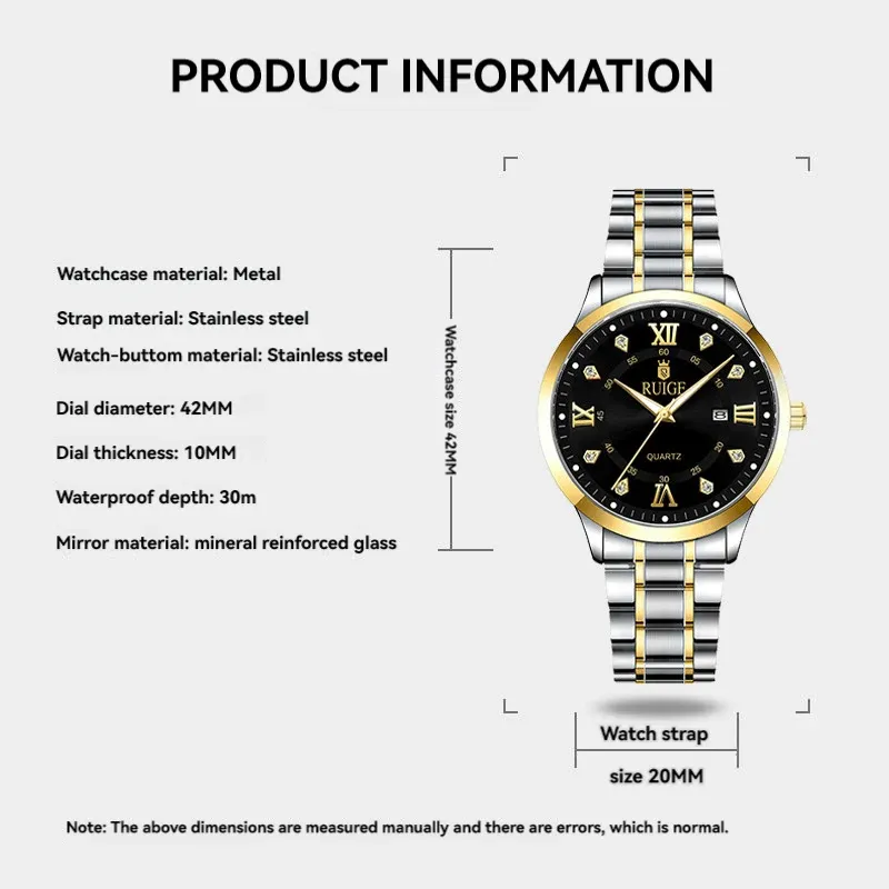 Montre RUIGE pour homme, détail du boîtier