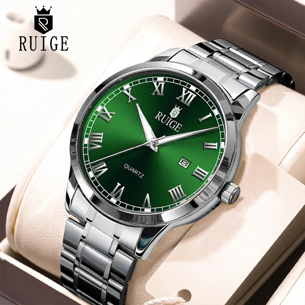 Montre-bracelet étanche pour homme RUIGE, cadran à chiffres romains, design minimaliste, lumineuse dans l'obscurité 14