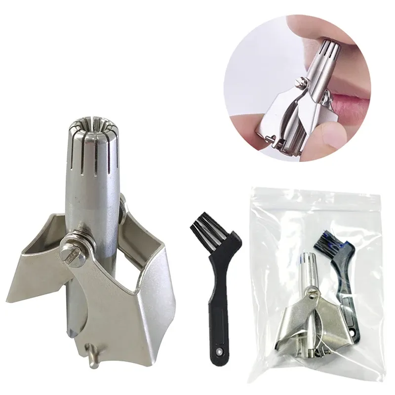 Tondeuse à poils de nez pour hommes et femmes, rasoir mécanique manuel en acier inoxydable avec brosse de nettoyage lavable 1