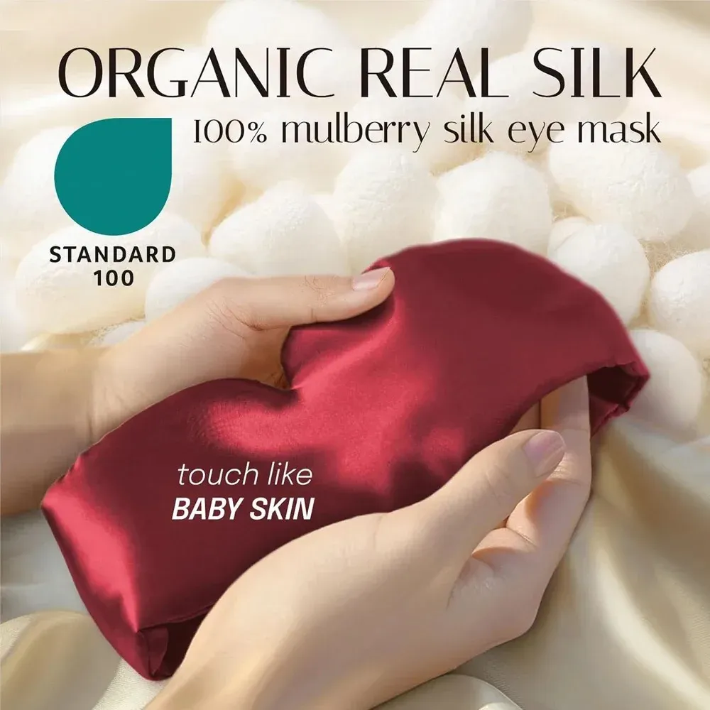 Masque de sommeil en soie de mûrier 100 % doux et sans pression, bande velcro réglable 3