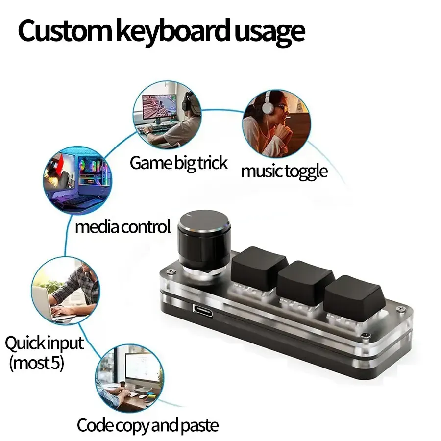Clavier mécanique USB gamer 3 touches macro personnalisable, rétroéclairage RVB, clavier de jeu programmable compact 3