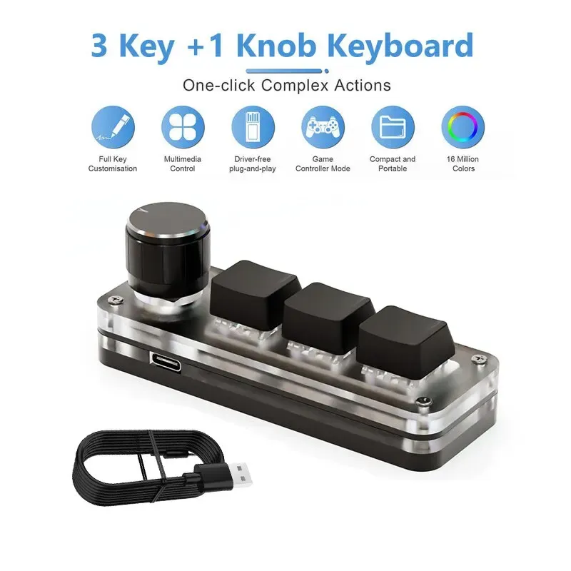 Clavier mécanique USB gamer 3 touches macro personnalisable, rétroéclairage RVB, clavier de jeu programmable compact 7