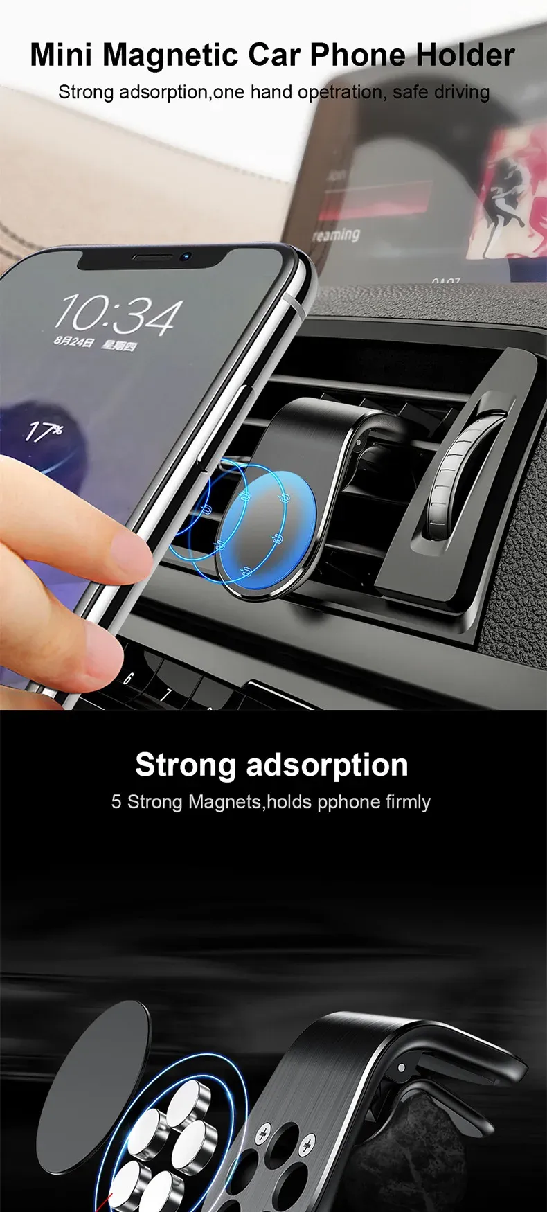 Support magnétique pour voiture en situation d'utilisation