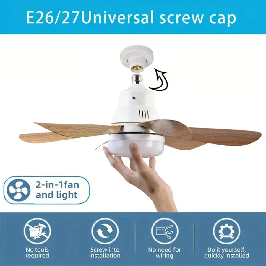 Ventilateur de plafond LED avec lumière, télécommande sans fil, variateur continu et veilleuse, culot E26/E27, pour chambre et bureau 4