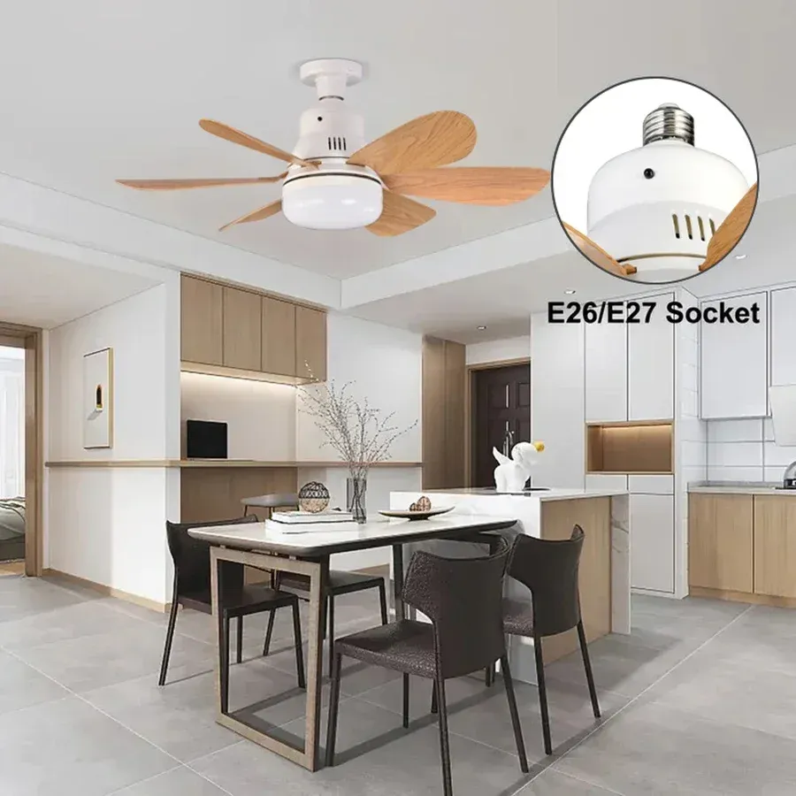 Ventilateur de plafond LED avec lumière, télécommande sans fil, variateur continu et veilleuse, culot E26/E27, pour chambre et bureau 5