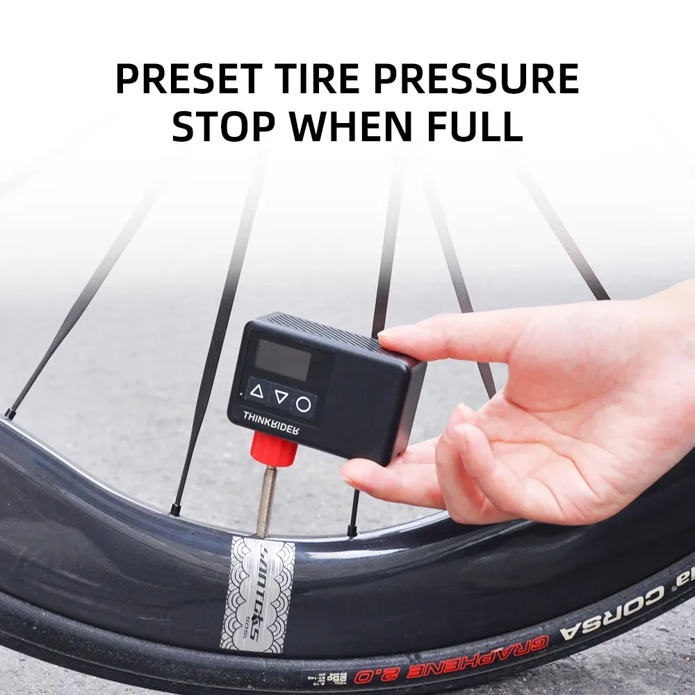 ThinkRider Pompe à air électrique portable 120 PSI pour vélo, mini gonfleur de pneus de poche avec affichage numérique de la pression 4