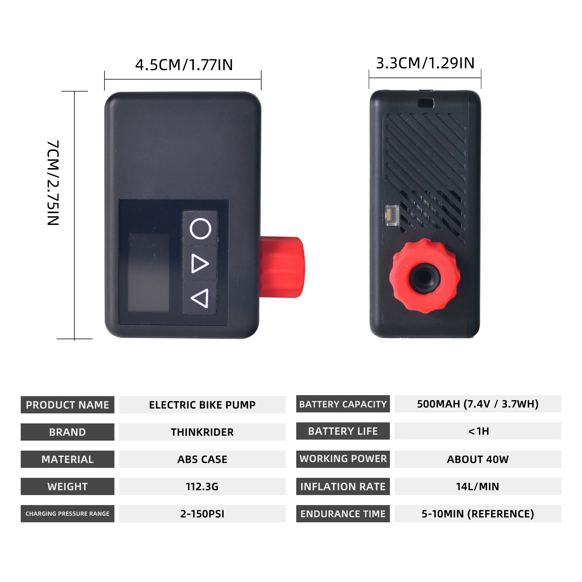 ThinkRider Pompe à air électrique portable 120 PSI pour vélo, mini gonfleur de pneus de poche avec affichage numérique de la pression 6