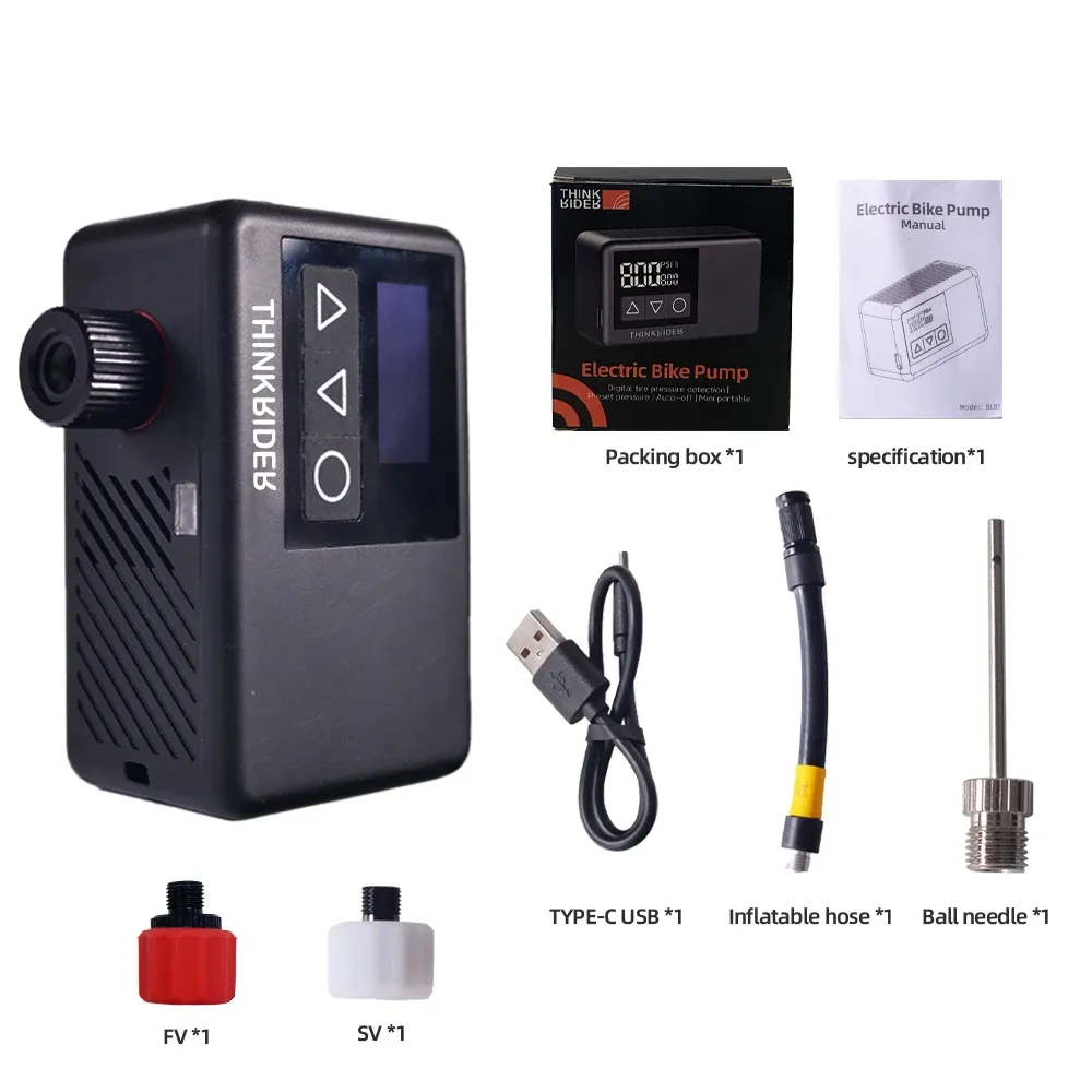ThinkRider Pompe à air électrique portable 120 PSI pour vélo, mini gonfleur de pneus de poche avec affichage numérique de la pression 7