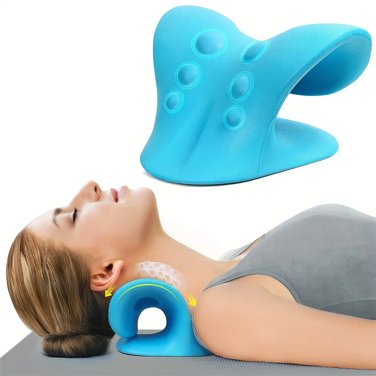 Oreiller en forme de C pour le cou et les épaules, dispositif de traction cervicale pour le soulagement des douleurs de l'ATM et l'alignement de la colonne cervicale 3