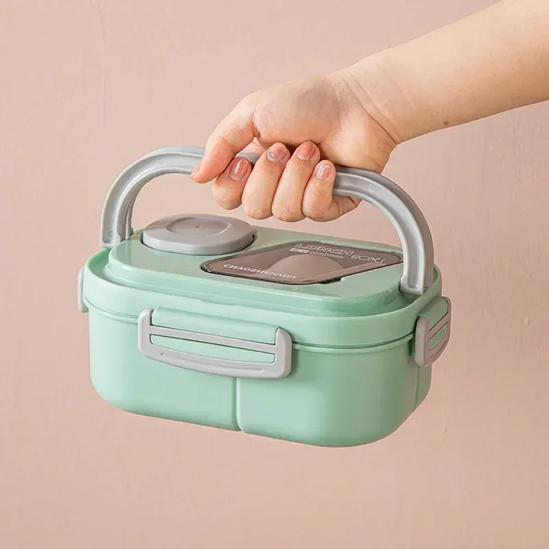 Boîte à déjeuner Bento portable en paille de blé avec compartiments et poignée de transport, contenant réutilisable pour repas et collations 6