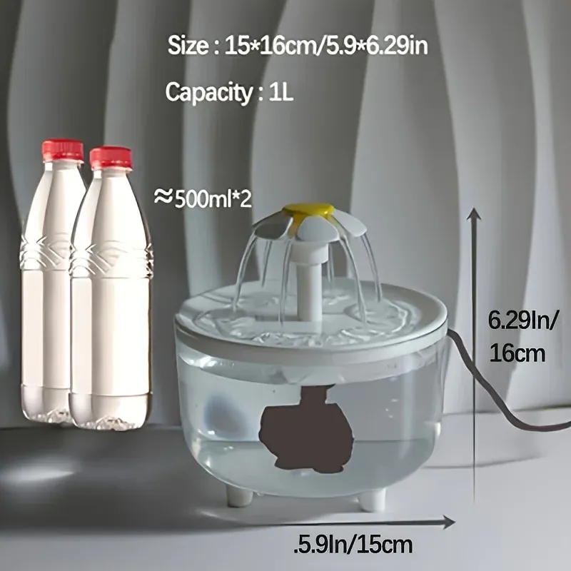 Fontaine d'eau électrique silencieuse USB 1 L pour animaux de compagnie, distributeur d'eau automatique pour chat avec filtre 2