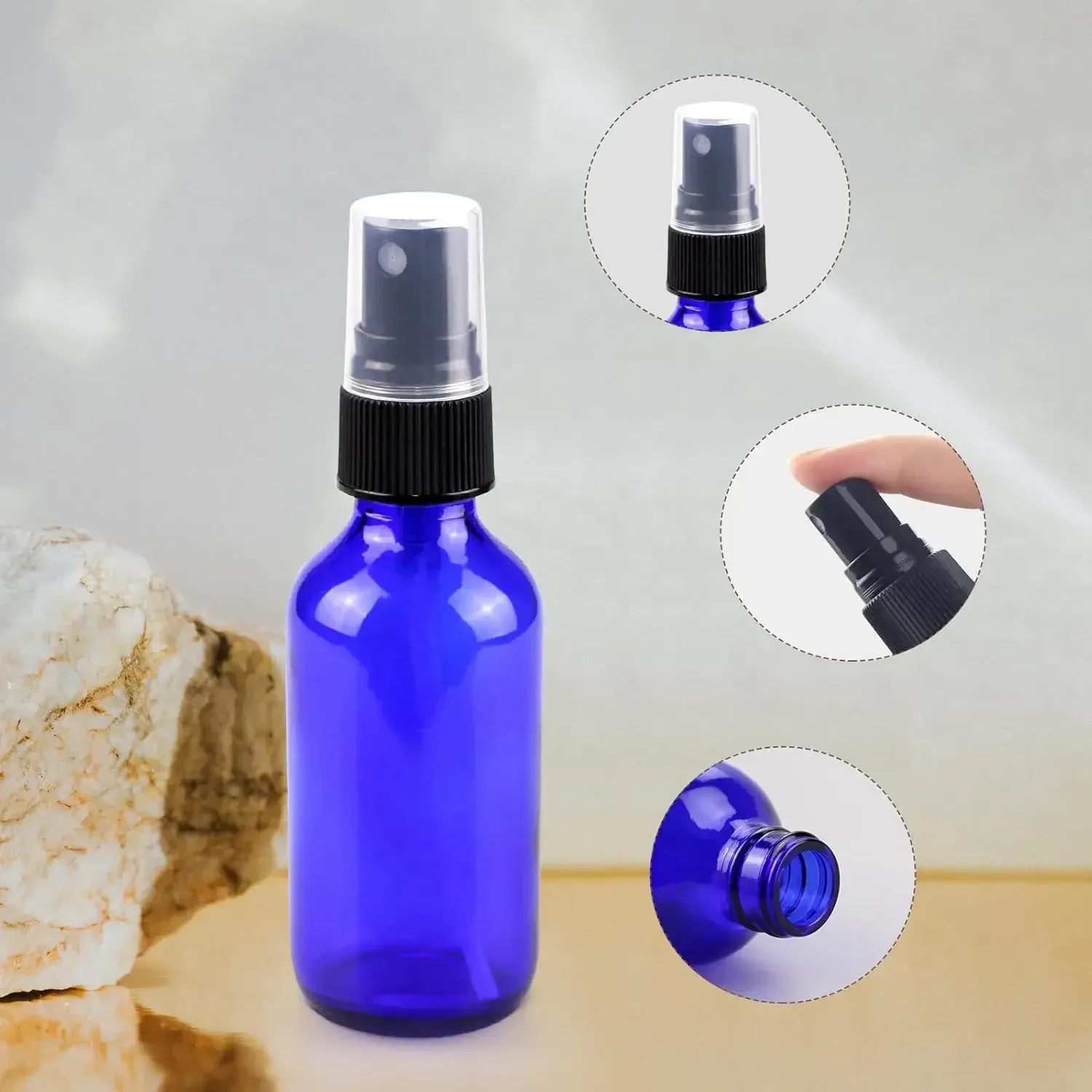 Flacon vaporisateur en verre bleu avec brumisateur pour huile essentielle, rechargeable, portable, idéal pour le voyage, 5 ml / 100 ml, 1 pièce 3