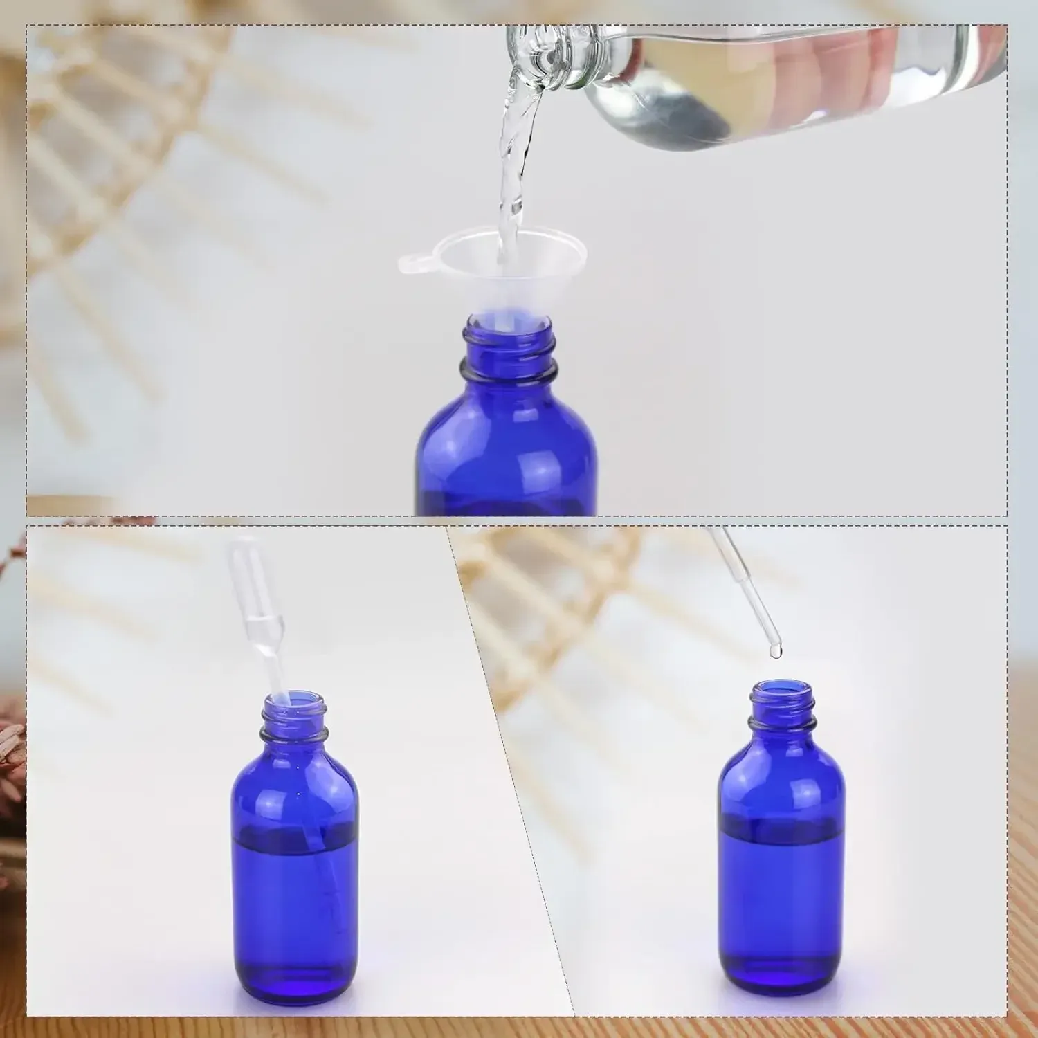 Flacon vaporisateur en verre bleu avec brumisateur pour huile essentielle, rechargeable, portable, idéal pour le voyage, 5 ml / 100 ml, 1 pièce 4