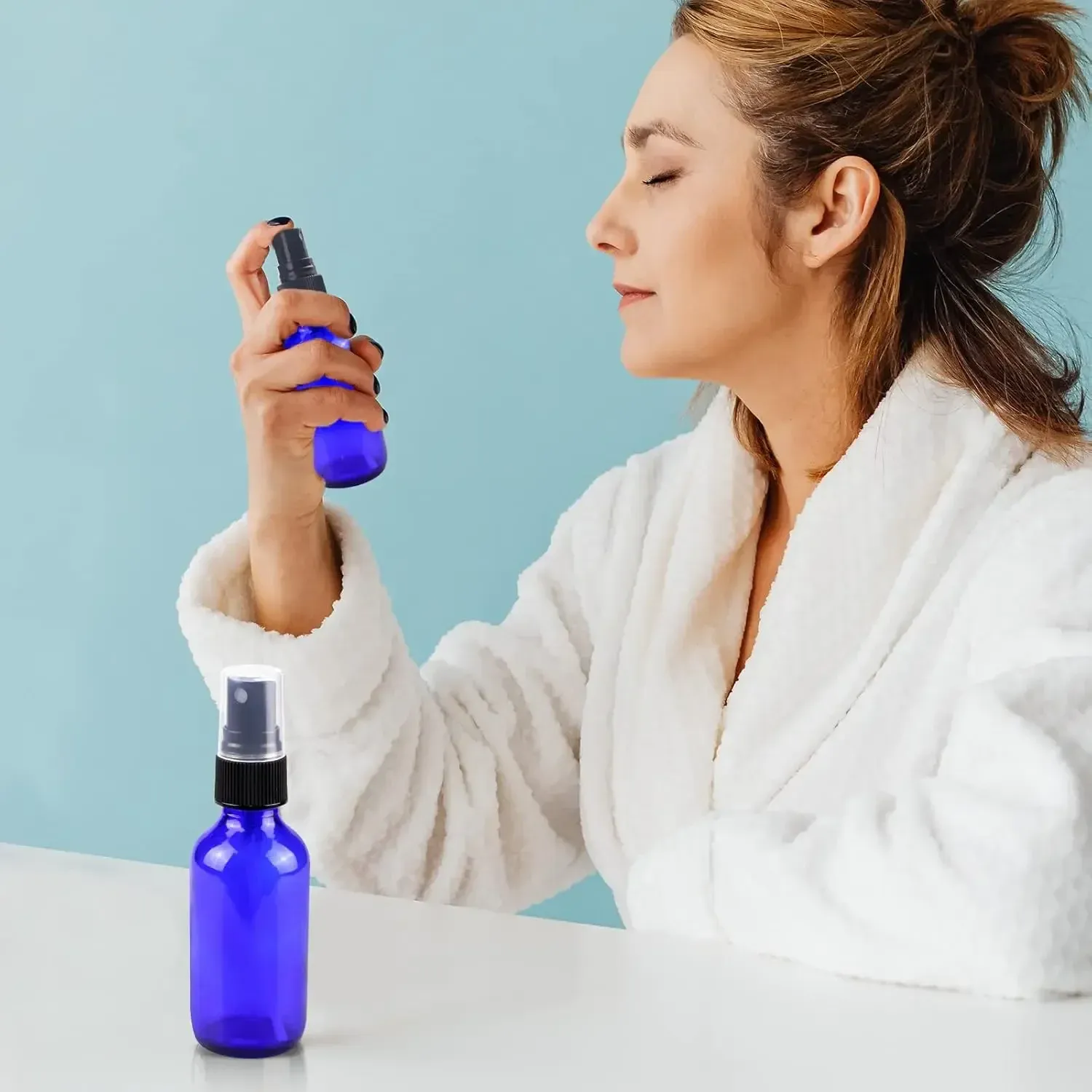 Flacon vaporisateur en verre bleu avec brumisateur pour huile essentielle, rechargeable, portable, idéal pour le voyage, 5 ml / 100 ml, 1 pièce 6