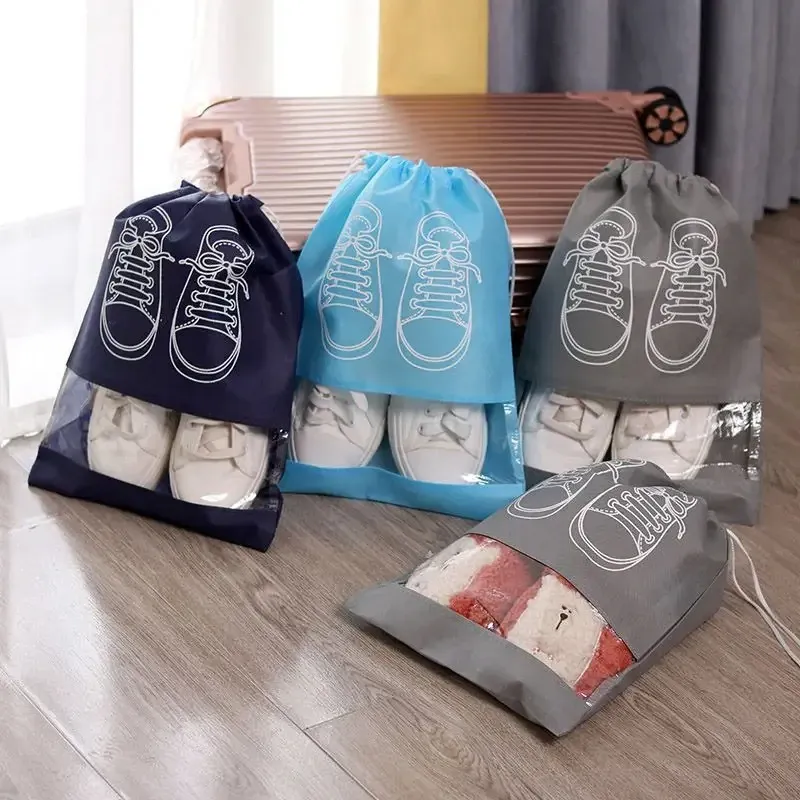 Lot de 5 sacs de rangement pour chaussures en tissu non tissé épais, grande capacité et étanches à l'humidité, idéaux pour le voyage - Image 1