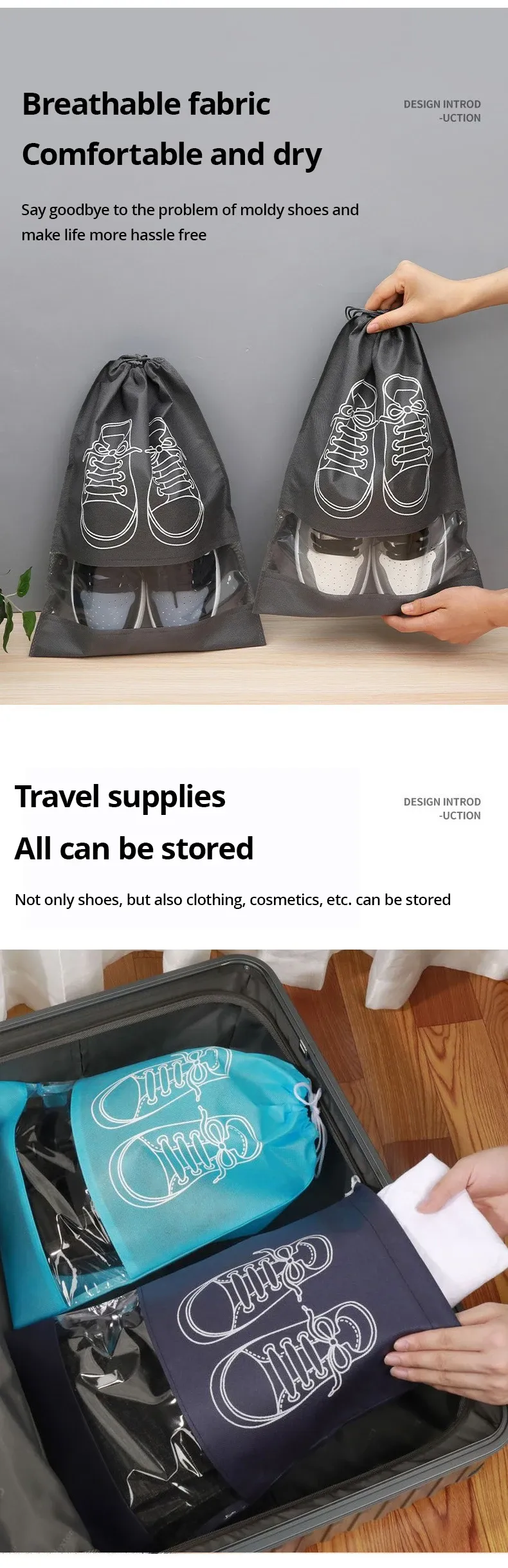 Sac de rangement pour chaussures utilisé en voyage
