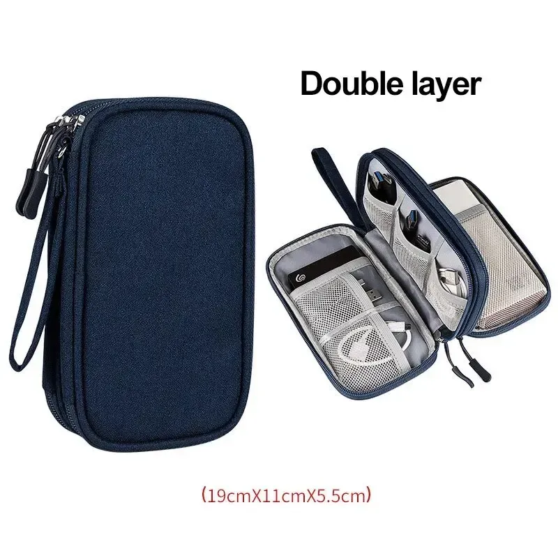 Pochette de rangement de voyage étanche à double couche pour câbles et cordons, format portable 8