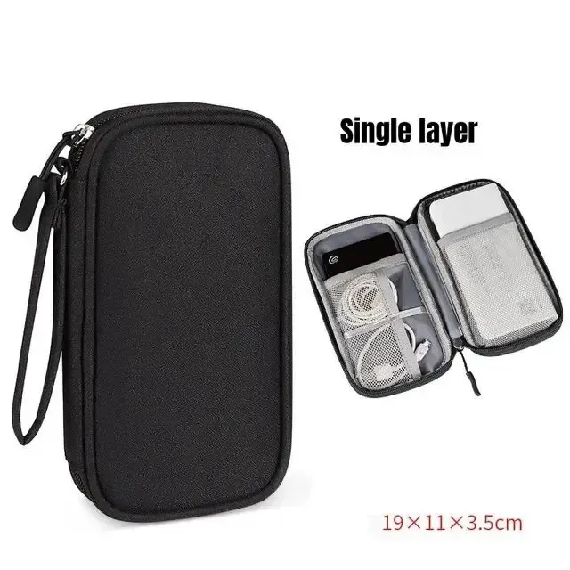 Pochette de rangement de voyage étanche à double couche pour câbles et cordons, format portable 11