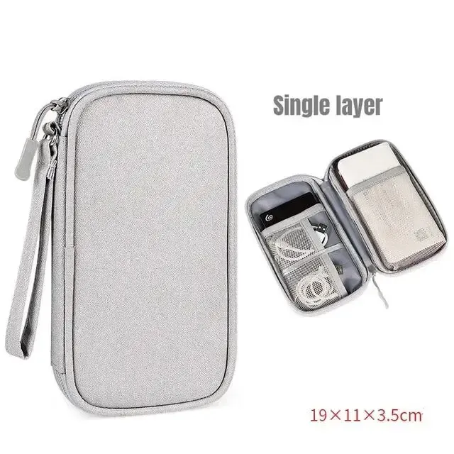 Pochette de rangement de voyage étanche à double couche pour câbles et cordons, format portable 13