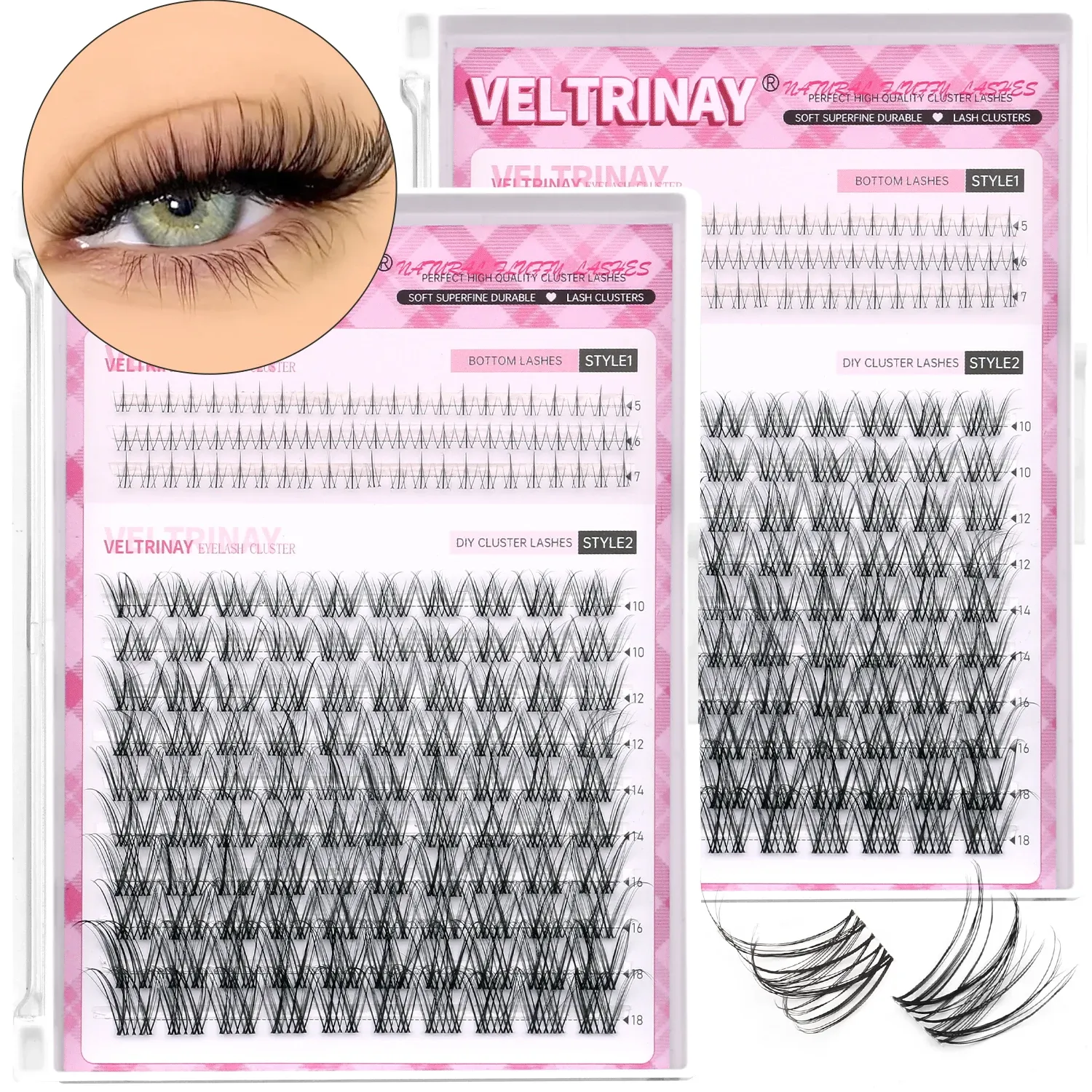 VELTRINAY Faux Cils Naturels Wispy Effet Extension Salon, Extensions de Cils DIY Réutilisables, Cils Individuels et Clusters Mélangés, Faux Cils Bas Inférieurs, Bande Transparente, Longueurs Mixtes, Volume Léger 3