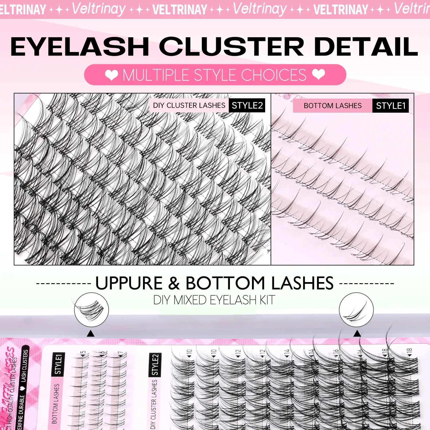 Extensions de cils réutilisables, détail des bouquets