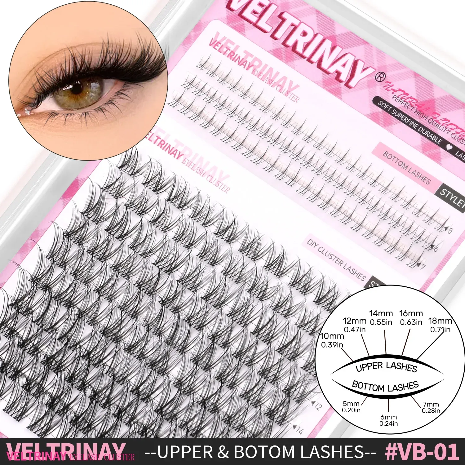VELTRINAY Faux Cils Naturels Wispy Effet Extension Salon, Extensions de Cils DIY Réutilisables, Cils Individuels et Clusters Mélangés, Faux Cils Bas Inférieurs, Bande Transparente, Longueurs Mixtes, Volume Léger 14