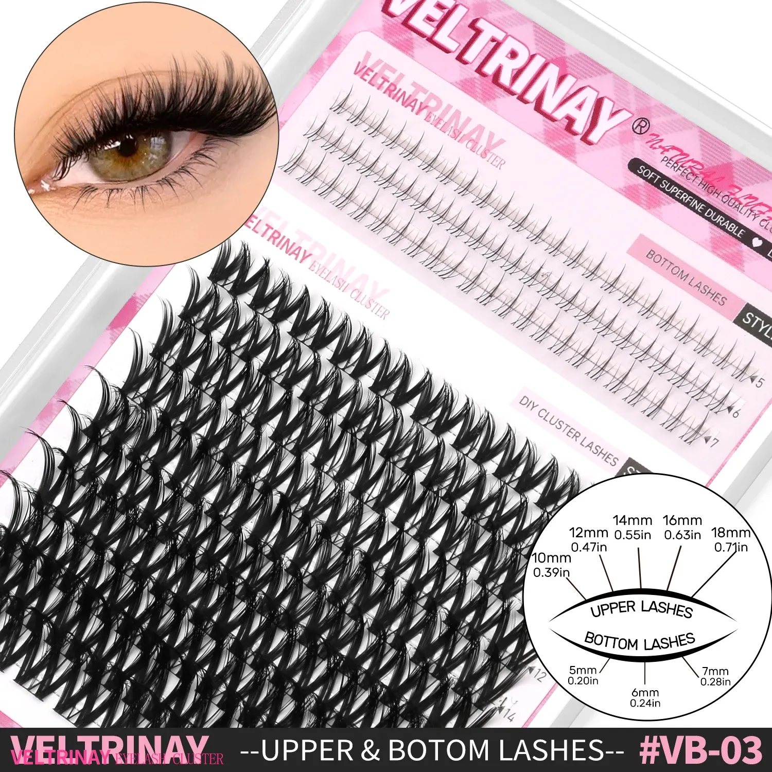 VELTRINAY Faux Cils Naturels Wispy Effet Extension Salon, Extensions de Cils DIY Réutilisables, Cils Individuels et Clusters Mélangés, Faux Cils Bas Inférieurs, Bande Transparente, Longueurs Mixtes, Volume Léger 15