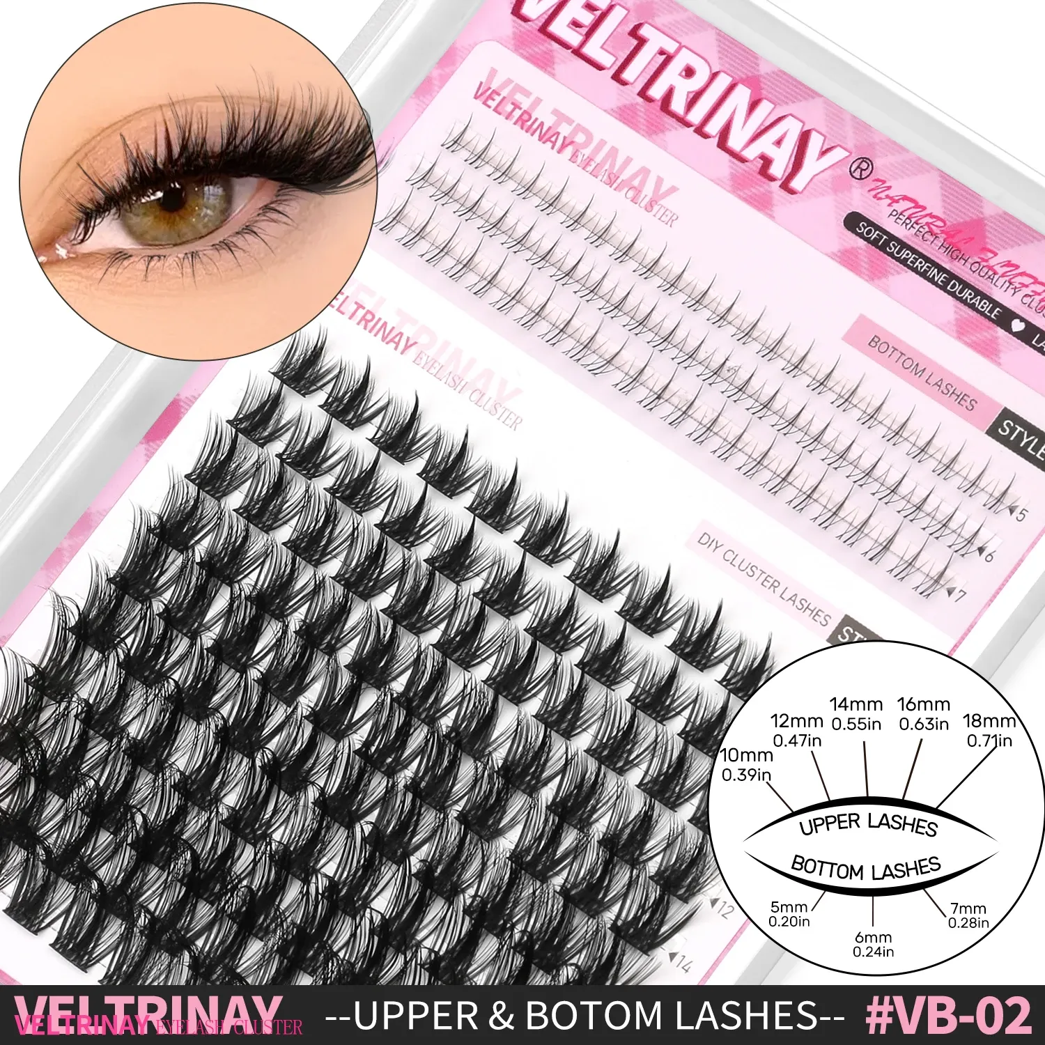 VELTRINAY Faux Cils Naturels Wispy Effet Extension Salon, Extensions de Cils DIY Réutilisables, Cils Individuels et Clusters Mélangés, Faux Cils Bas Inférieurs, Bande Transparente, Longueurs Mixtes, Volume Léger 12