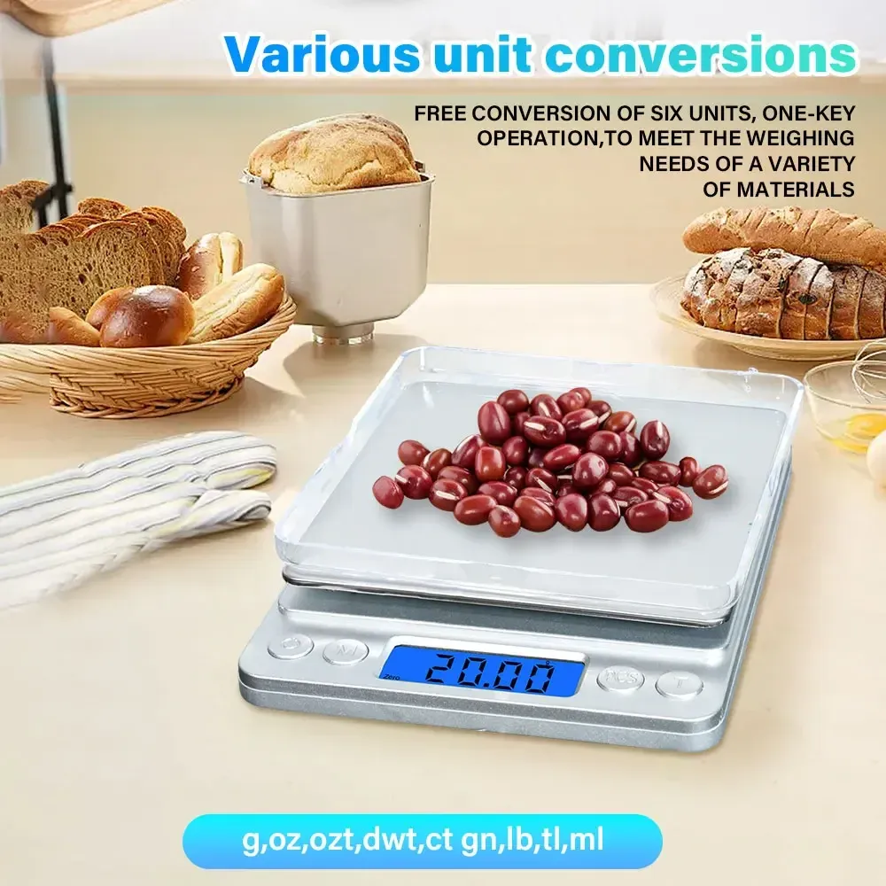 Balance électronique numérique 500 g / 0,01 g et 3 kg / 0,1 g à écran LCD, pour bijoux et cuisine - Image 1