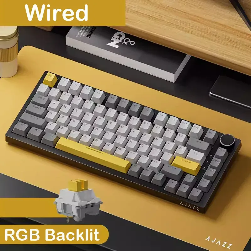 AJAZZ AK820 Pro Clavier Gamer Mécanique Filaire et Sans Fil Tri-Mode, RVB, Switchs Remplaçables à Chaud, Format Compact 70 %, PC/Mac 2