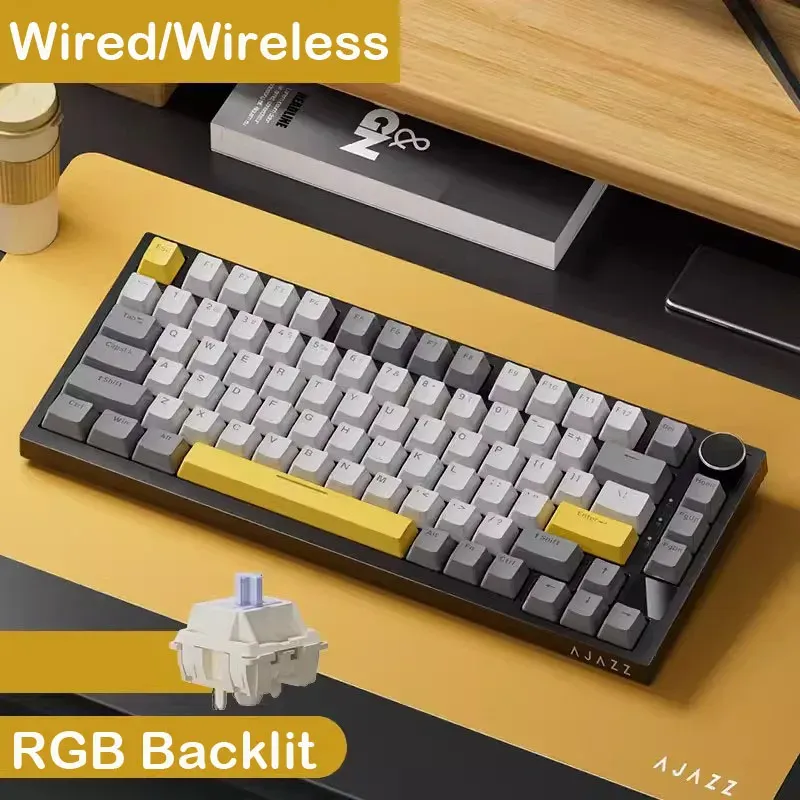 AJAZZ AK820 Pro Clavier Gamer Mécanique Filaire et Sans Fil Tri-Mode, RVB, Switchs Remplaçables à Chaud, Format Compact 70 %, PC/Mac