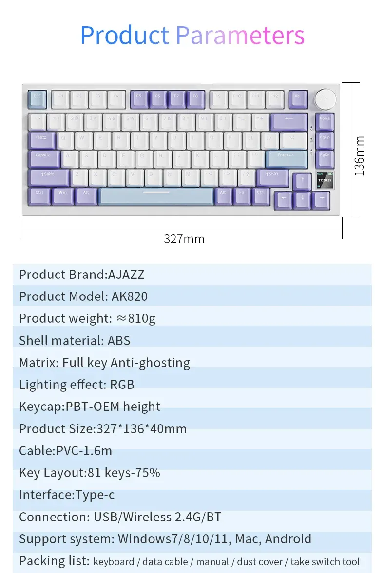 Clavier AJAZZ AK820 Pro, vue de profil
