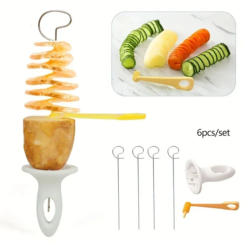 Ensemble spiraliseur en acier inoxydable, coupe-légumes multifonctionnel pour pommes de terre en spirale, carottes et plus, 6 pièces 2