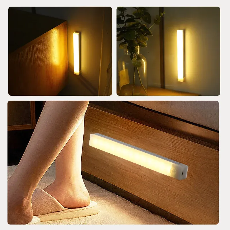 Barre LED éclairant une table de chevet