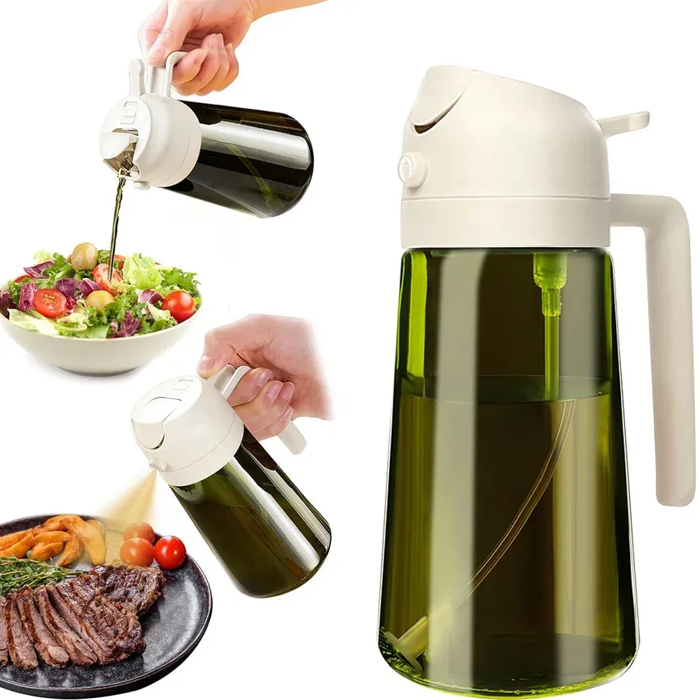 Pulvérisateur et distributeur d'huile 2 en 1 en verre vert foncé anti-lumière, 470 ml (16 oz) 10