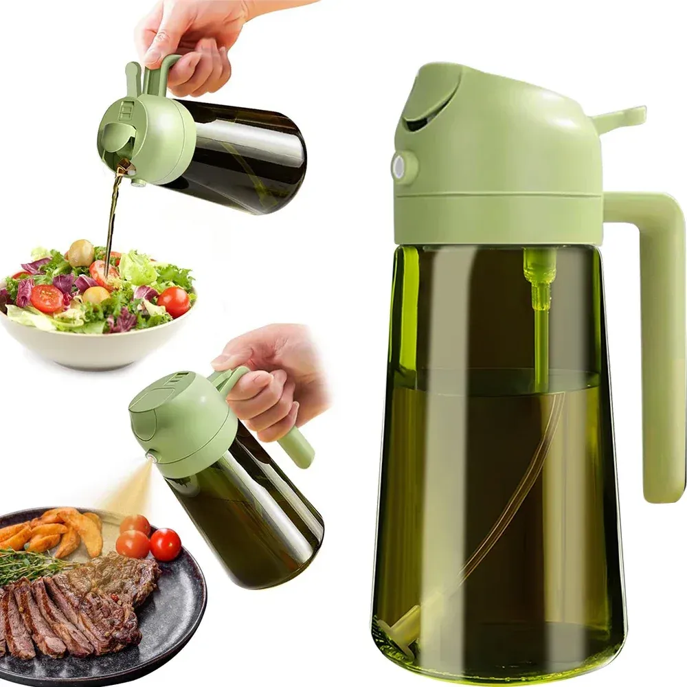 Pulvérisateur et distributeur d'huile 2 en 1 en verre vert foncé anti-lumière, 470 ml (16 oz) 7