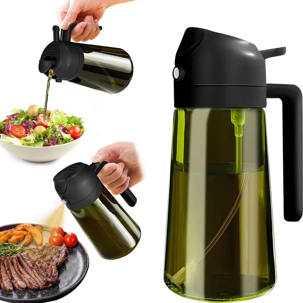 Pulvérisateur et distributeur d'huile 2 en 1 en verre vert foncé anti-lumière, 470 ml (16 oz) 8