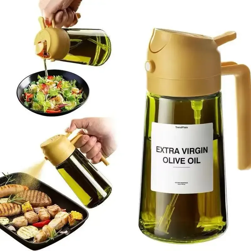 Pulvérisateur et distributeur d'huile 2 en 1 en verre vert foncé anti-lumière, 470 ml (16 oz) 9